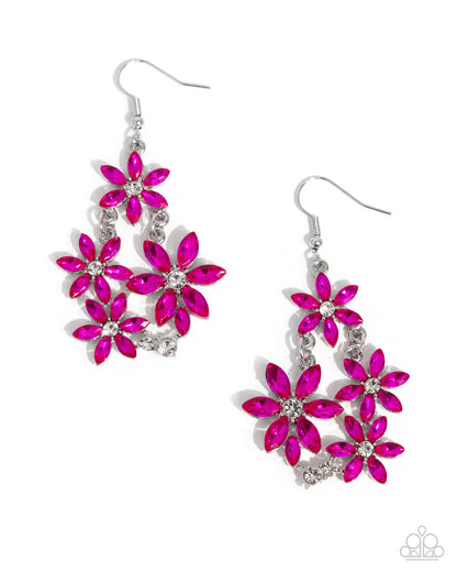 Floral Founder - Pink Rhinestone Flower Silver Fishhook Earrings - Paparazzi Accessories