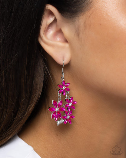 Floral Founder - Pink Rhinestone Flower Silver Fishhook Earrings - Paparazzi Accessories