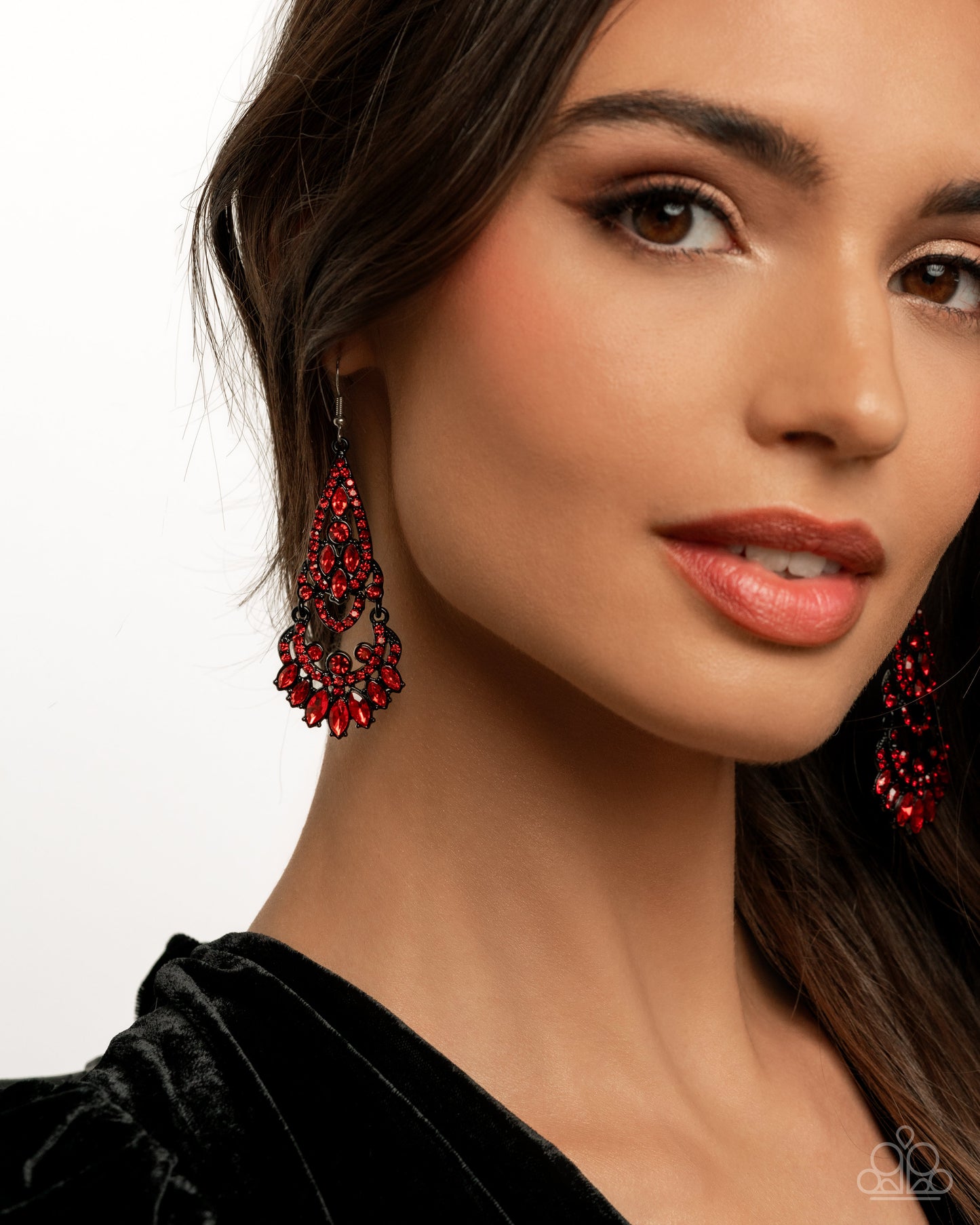 Opera Stage - Red Gem & Black Dipped Metal Fishhook Earrings - Paparazzi Accessories