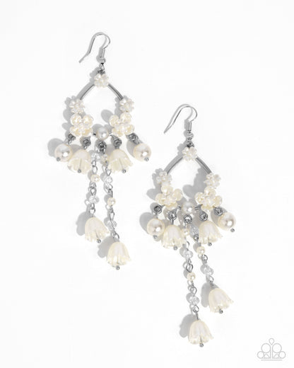 Harmonious Heir - White Pearly Flower Silver Fishhook Earrings - Paparazzi Accessories