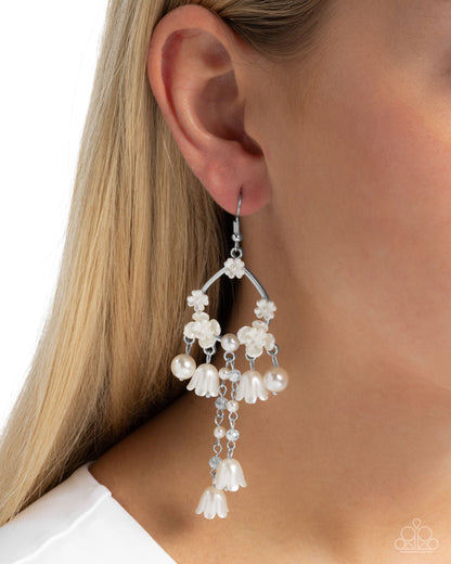 Harmonious Heir - White Pearly Flower Silver Fishhook Earrings - Paparazzi Accessories