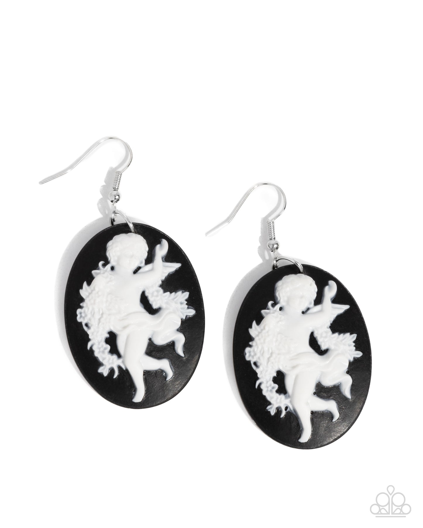 Vintage Verdict - White Acrylic Cherub Silver Fishhook Earrings - Paparazzi Accessories