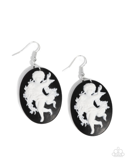 Vintage Verdict - White Acrylic Cherub Silver Fishhook Earrings - Paparazzi Accessories