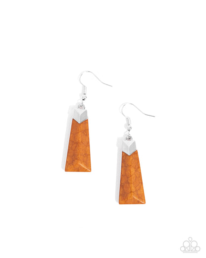 Marbled Marathon - Brown Stone, Silver Earrings - Paparazzi Accessories