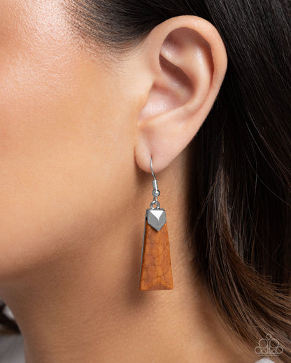 Marbled Marathon - Brown Stone, Silver Earrings - Paparazzi Accessories