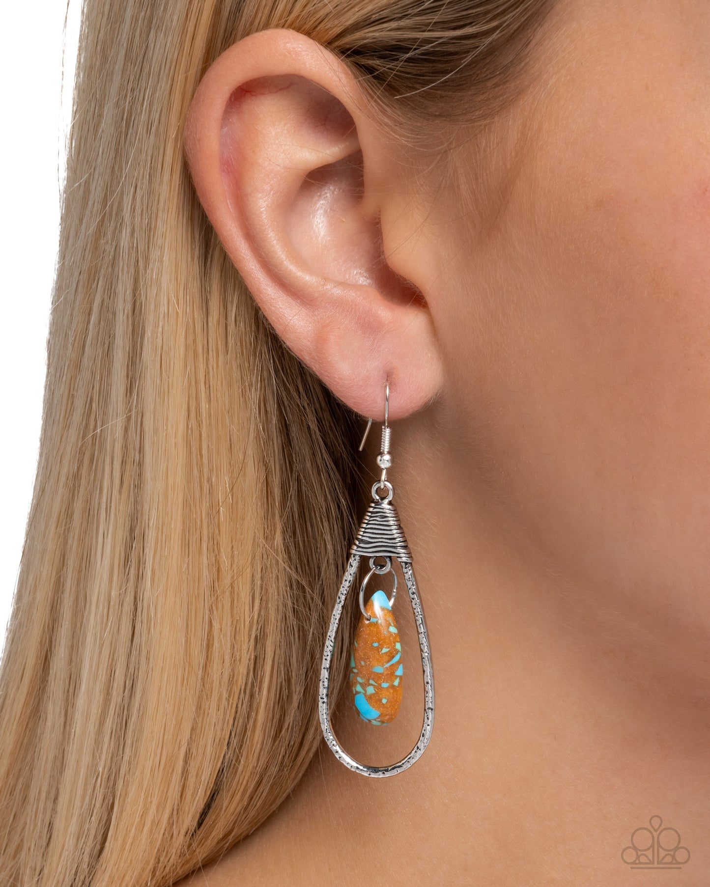 Neatly Natural - Brown Stone Teardrop Silver Fishhook Earrings - Paparazzi Accessories