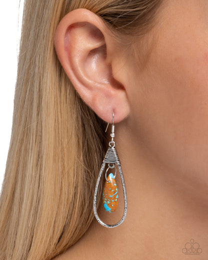 Neatly Natural - Brown Stone Teardrop Silver Fishhook Earrings - Paparazzi Accessories