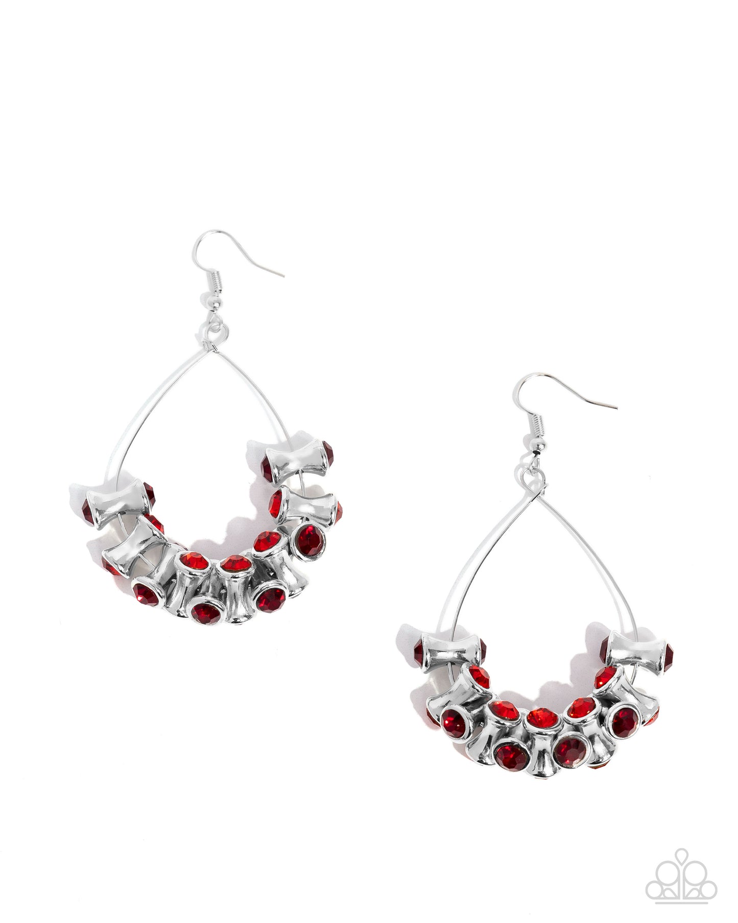 Courageous Chandelier - Red Rhinestone Silver Fishhook Earrings - Paparazzi Accessories