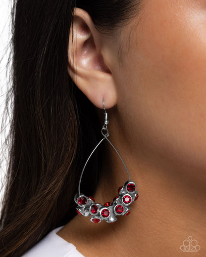 Courageous Chandelier - Red Rhinestone Silver Fishhook Earrings - Paparazzi Accessories