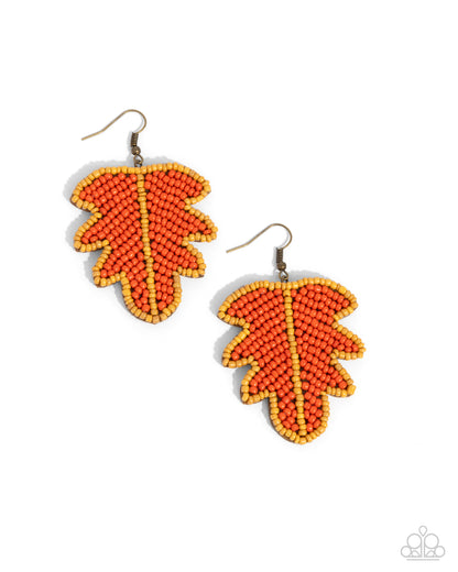 The FROND Page - Orange Seed Bead Leaf Fishhook Earrings - Paparazzi Accessories