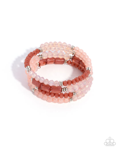 Defaced Dance - Pink Beaded Coil Bracelet - Paparazzi Accessories