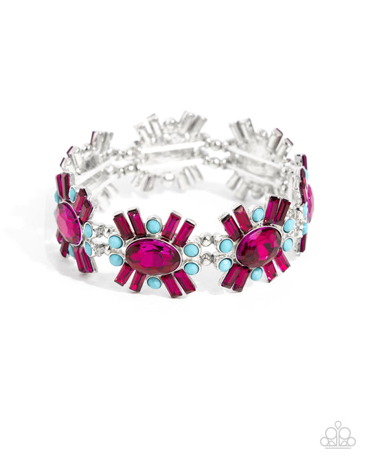 Bewildering Bling - Pink Rhinestone & Blue Acrylic Bead Silver Stretchy Bracelet - Paparazzi Accessories