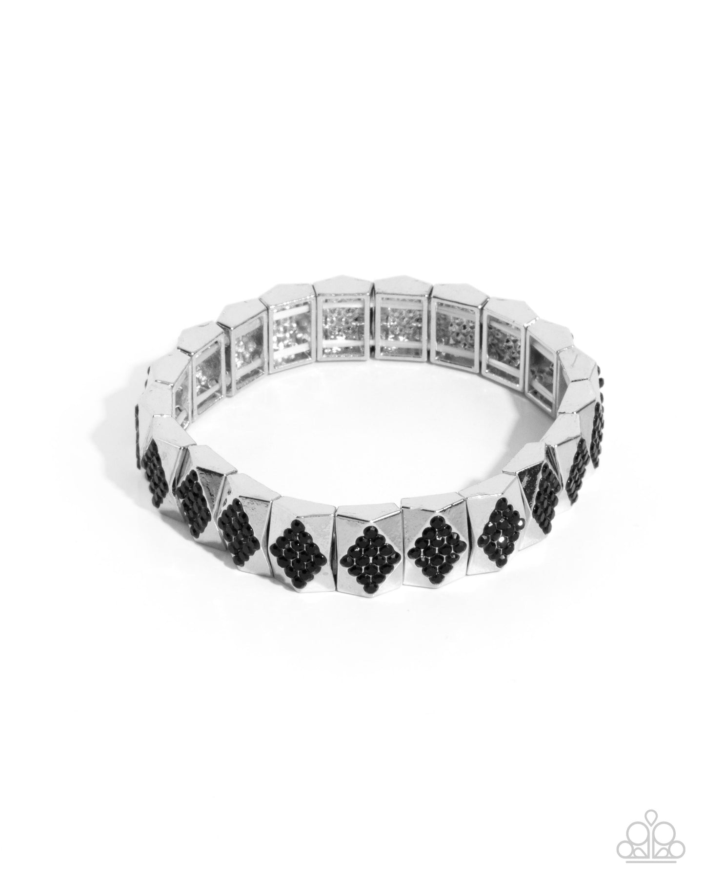 Ornate Outline - Black Onyx Rhinestone Silver Stretchy Bracelet - Paparazzi Accessories