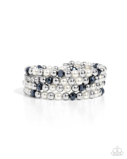 Serene Stack - Blue Crystal & Pearl Coil Bracelet - Paparazzi Accessories