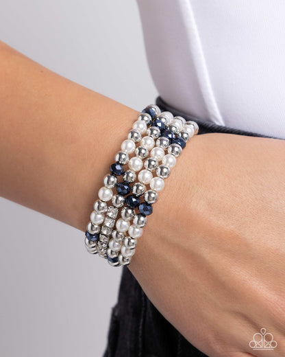 Serene Stack - Blue Crystal & Pearl Coil Bracelet - Paparazzi Accessories