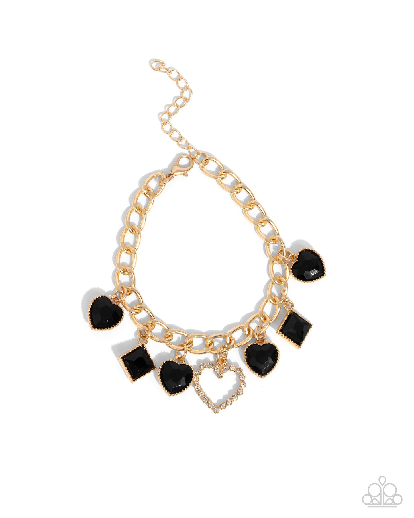 Framed Future - Gold & Onyx Gem Hearts Clasp Bracelet - Paparazzi Accessories