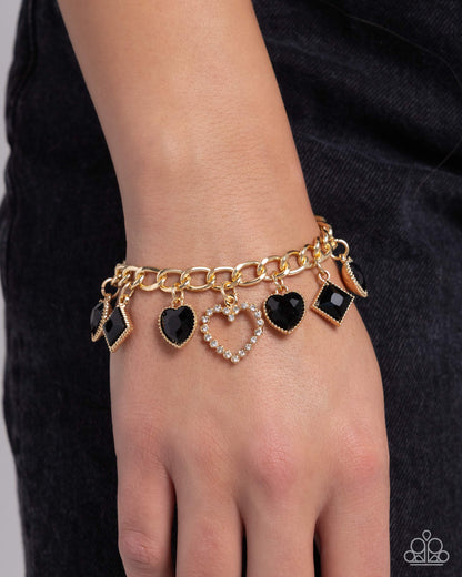 Framed Future - Gold & Onyx Gem Hearts Clasp Bracelet - Paparazzi Accessories