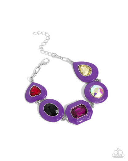 Glazed Guest - Purple Enamel Multi Iridescent Gems Clasp Bracelet - Paparazzi Accessories