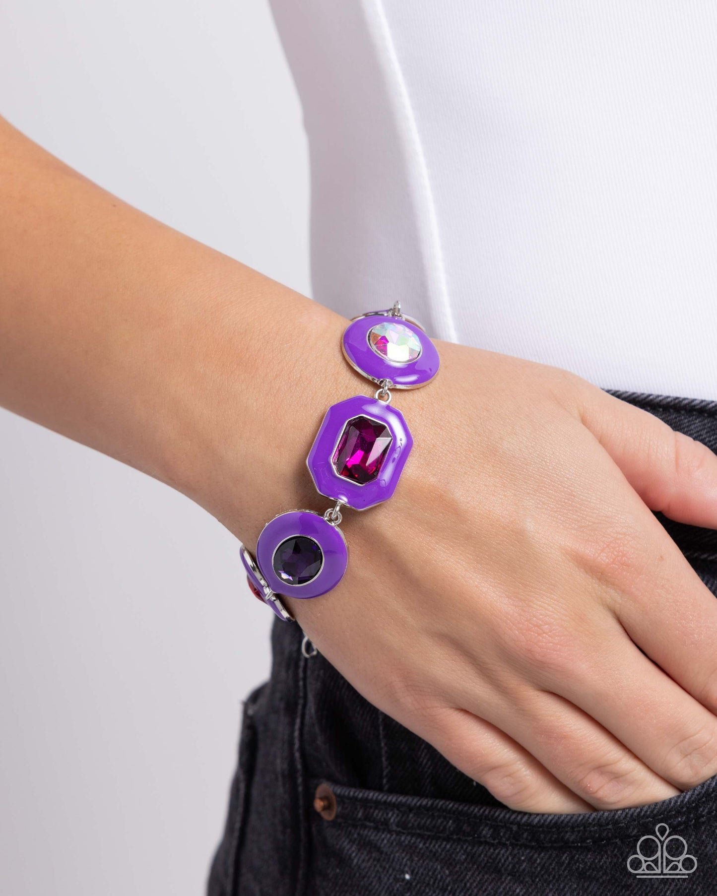 Glazed Guest - Purple Enamel Multi Iridescent Gems Clasp Bracelet - Paparazzi Accessories