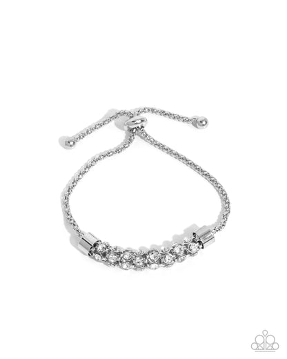 Serious Sentiment - White Rhinestone Silver Sliding Bead Closure Bracelet - Paparazzi Accessories