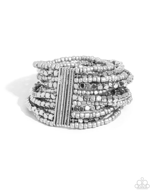 Spirited Stack - Silver Seed Bead Stretchy Bracelet - Paparazzi Accessories