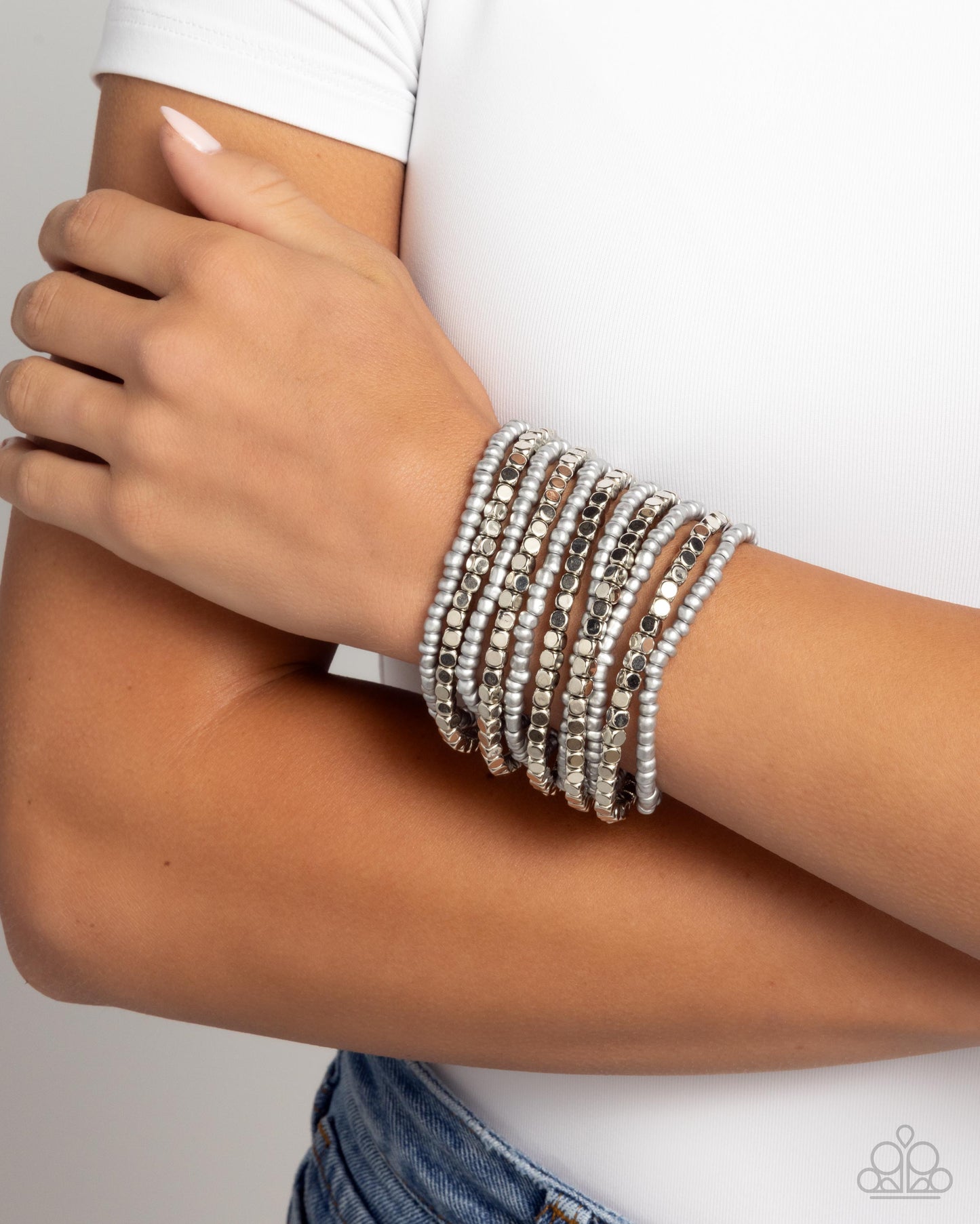 Spirited Stack - Silver Seed Bead Stretchy Bracelet - Paparazzi Accessories