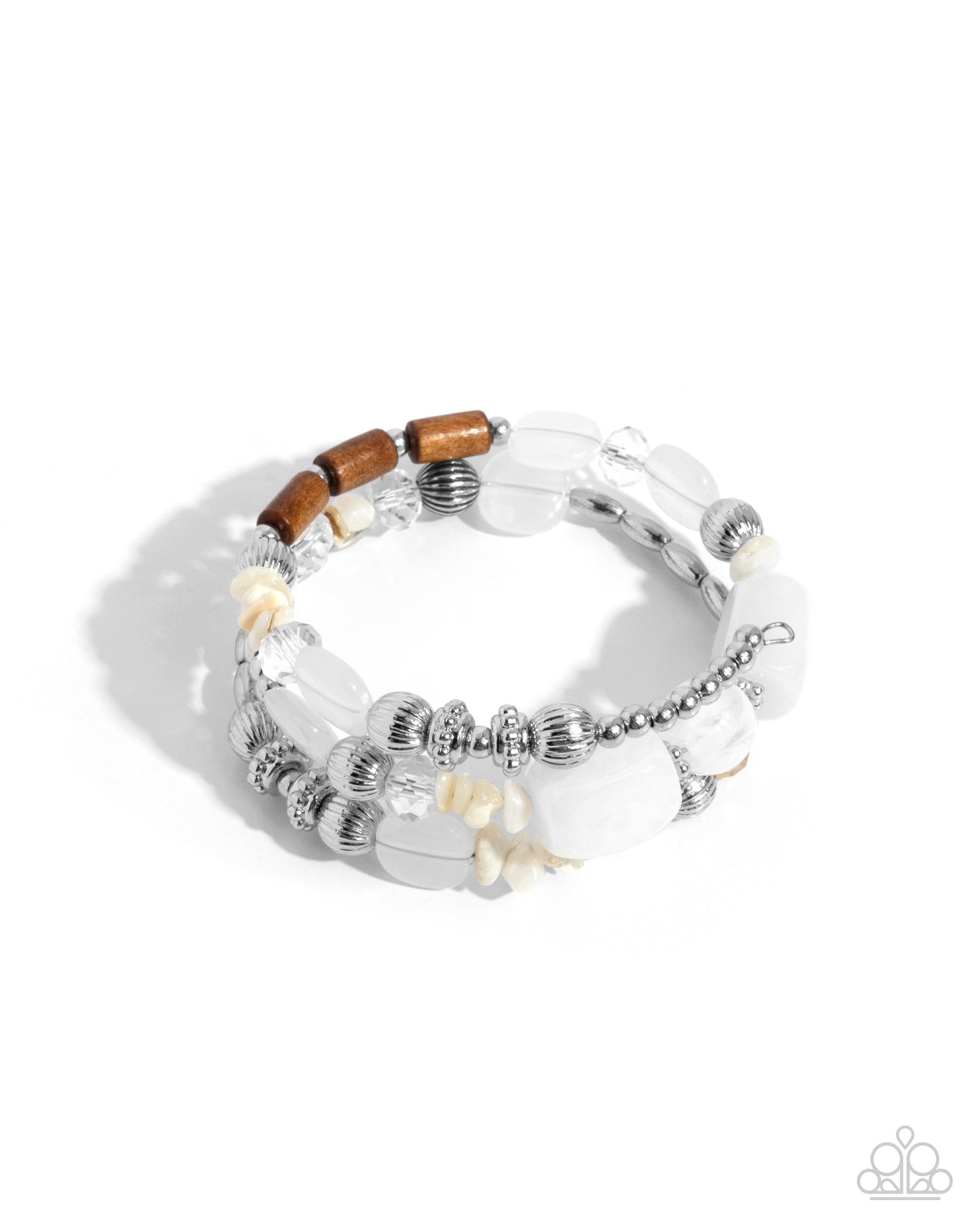 Feeling Alive - White Acrylic & Wood Bead Coil Bracelet - Paparazzi Accessories