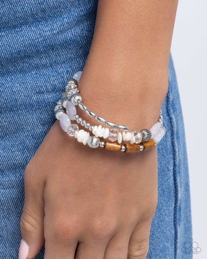 Feeling Alive - White Acrylic & Wood Bead Coil Bracelet - Paparazzi Accessories