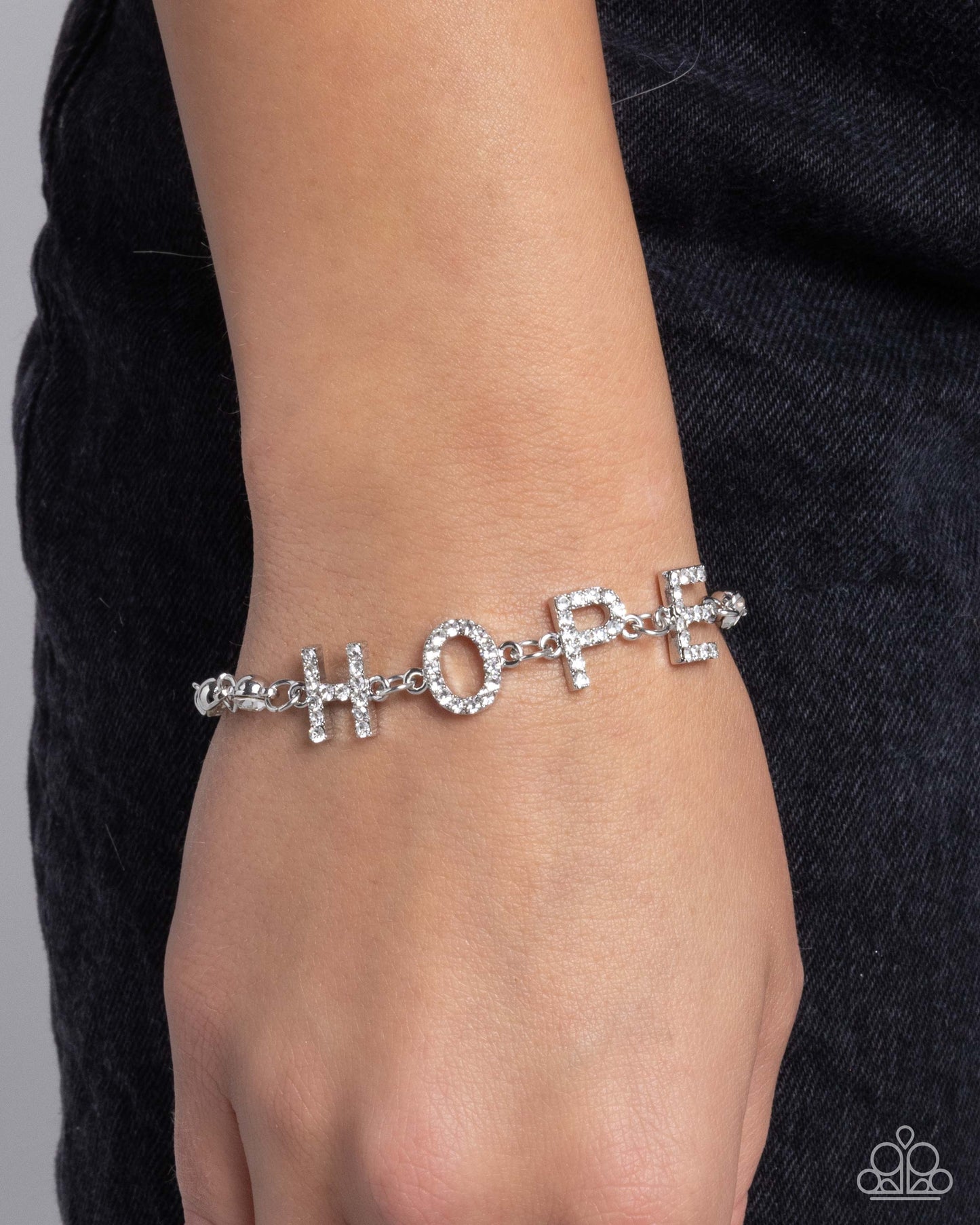 Honorable Hope - White Rhinestone Silver Clasp Bracelet - Paparazzi Accessories