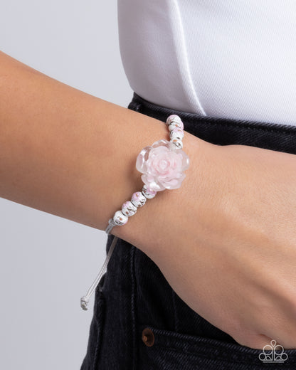 Ceramic Chic - Pink Rosette Sliding Knot Bracelet - Paparazzi Accessories