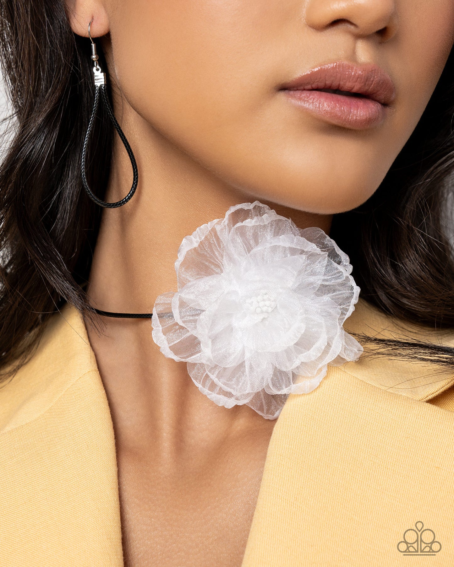 French Facade - White Tulle Flower Choker Necklace - Paparazzi Accessories