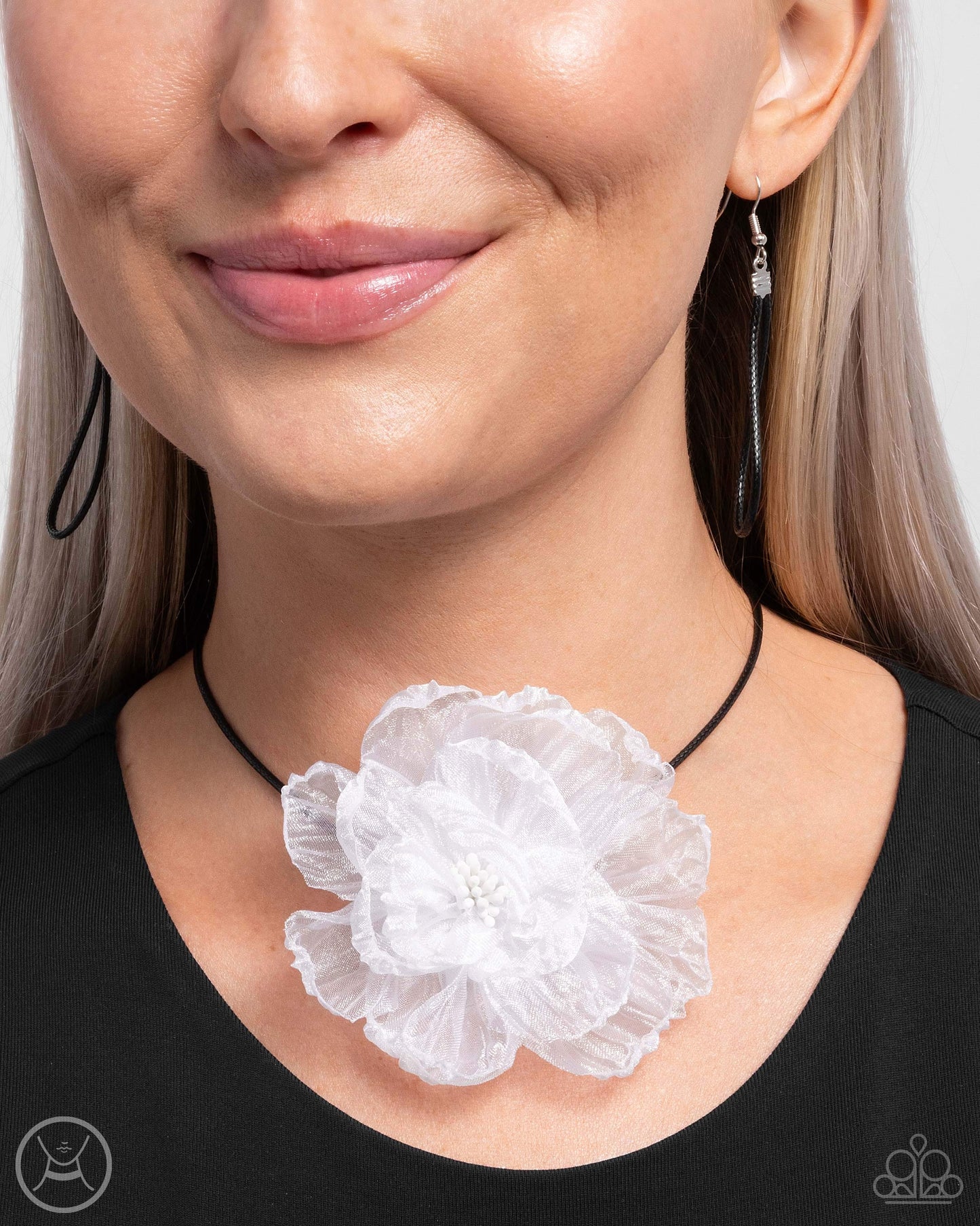 French Facade - White Tulle Flower Choker Necklace - Paparazzi Accessories