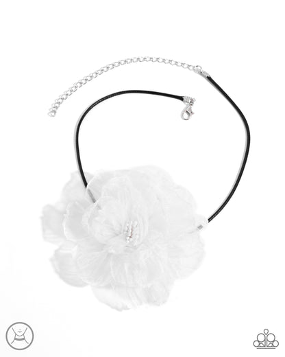 French Facade - White Tulle Flower Choker Necklace - Paparazzi Accessories