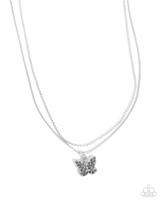 Adorable Ascension - Silver Hematite Butterfly Necklace - Paparazzi Accessories