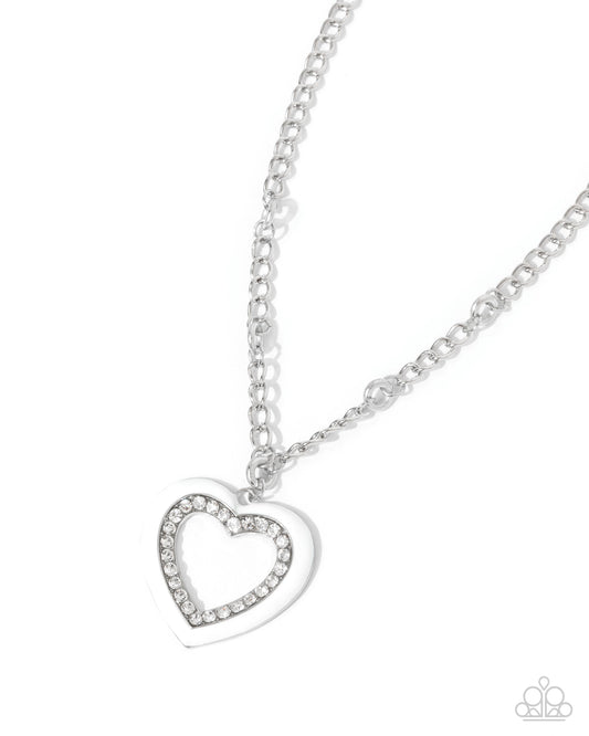 Romantic Rule - White Enamel & Rhinestone Heart Pendant Necklace - Paparazzi Accessories