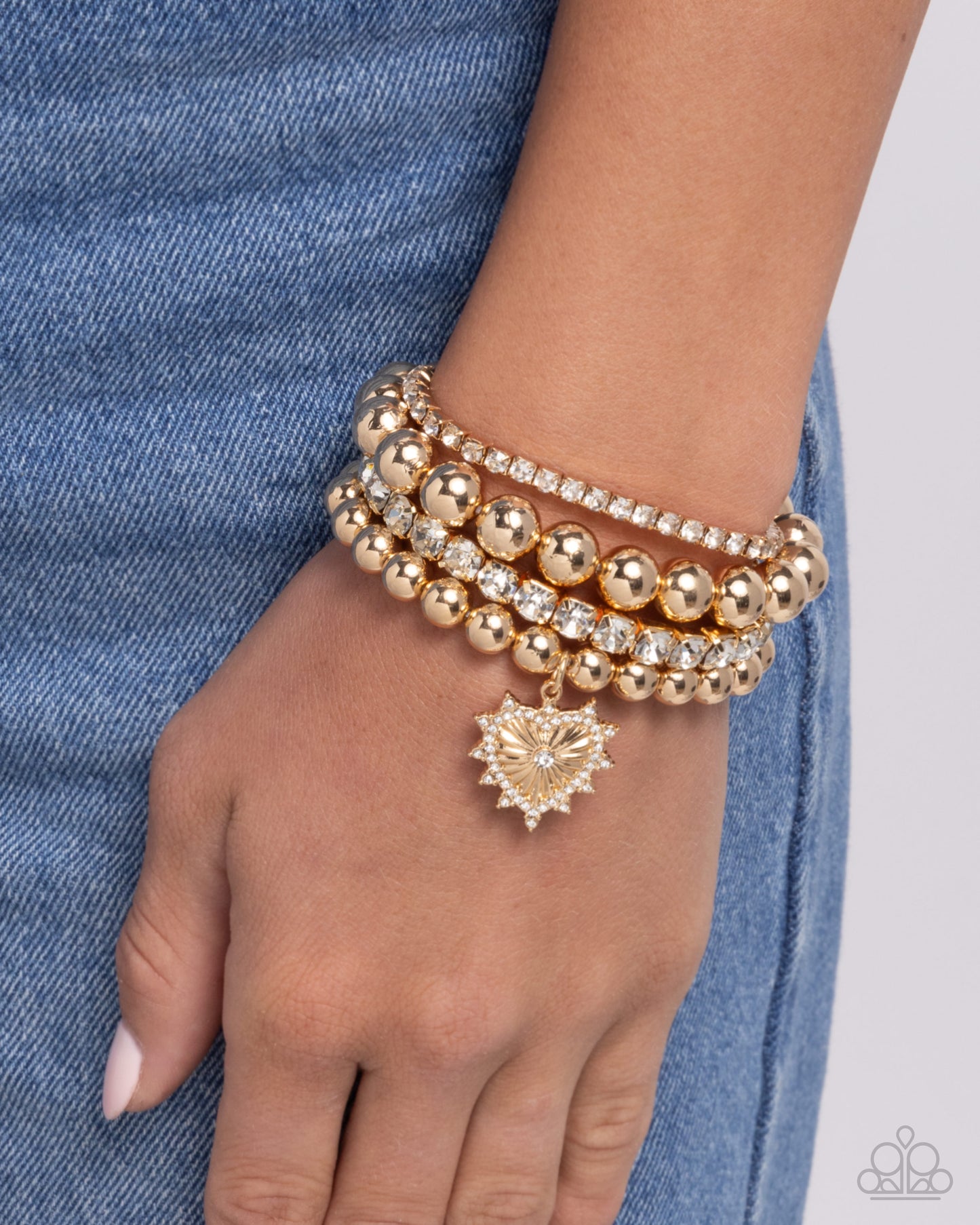 Excessive Elegance - Gold Heart Charm Stretchy Bracelets - Paparazzi Accessories