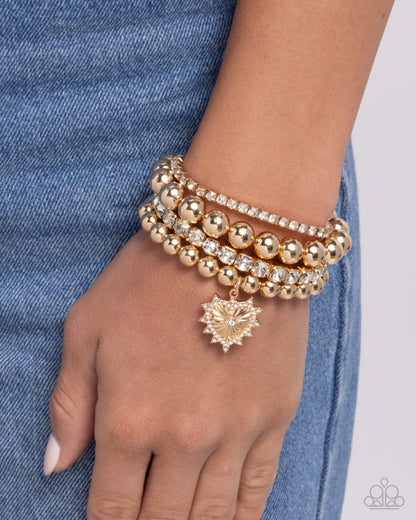 Excessive Elegance - Gold Heart Charm Stretchy Bracelets - Paparazzi Accessories