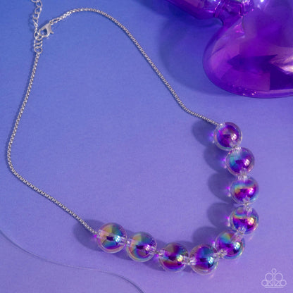 Iridescent Identity - Purple Bubbly Beads Silver Necklace - Paparazzi Accessories