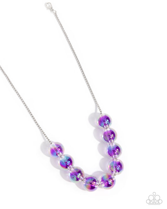Iridescent Identity - Purple Bubbly Beads Silver Necklace - Paparazzi Accessories