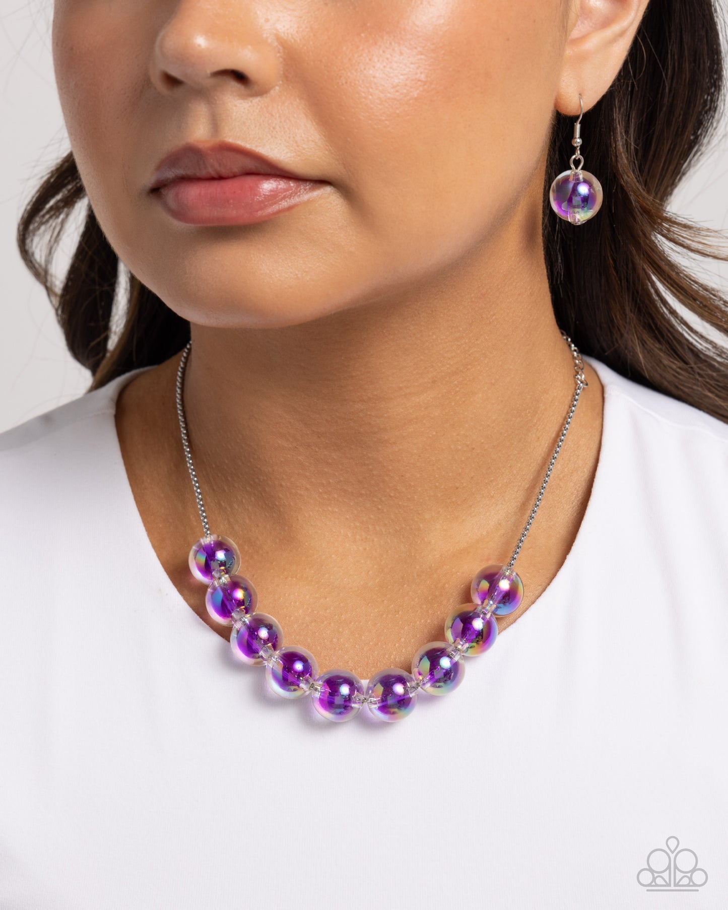 Iridescent Identity - Purple Bubbly Beads Silver Necklace - Paparazzi Accessories