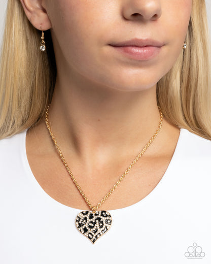 Cheetah Compound - Gold & Black Cheetah Print Enamel Heart Pendant Necklace - Paparazzi Accessories