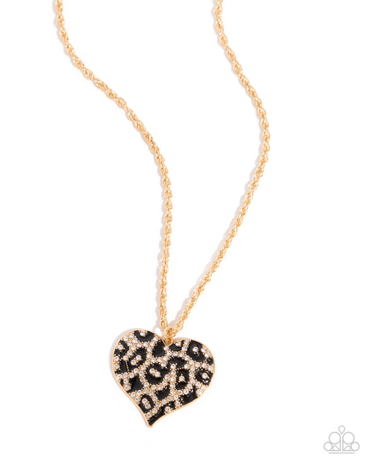 Cheetah Compound - Gold & Black Cheetah Print Enamel Heart Pendant Necklace - Paparazzi Accessories