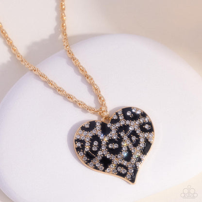 Cheetah Compound - Gold & Black Cheetah Print Enamel Heart Pendant Necklace - Paparazzi Accessories