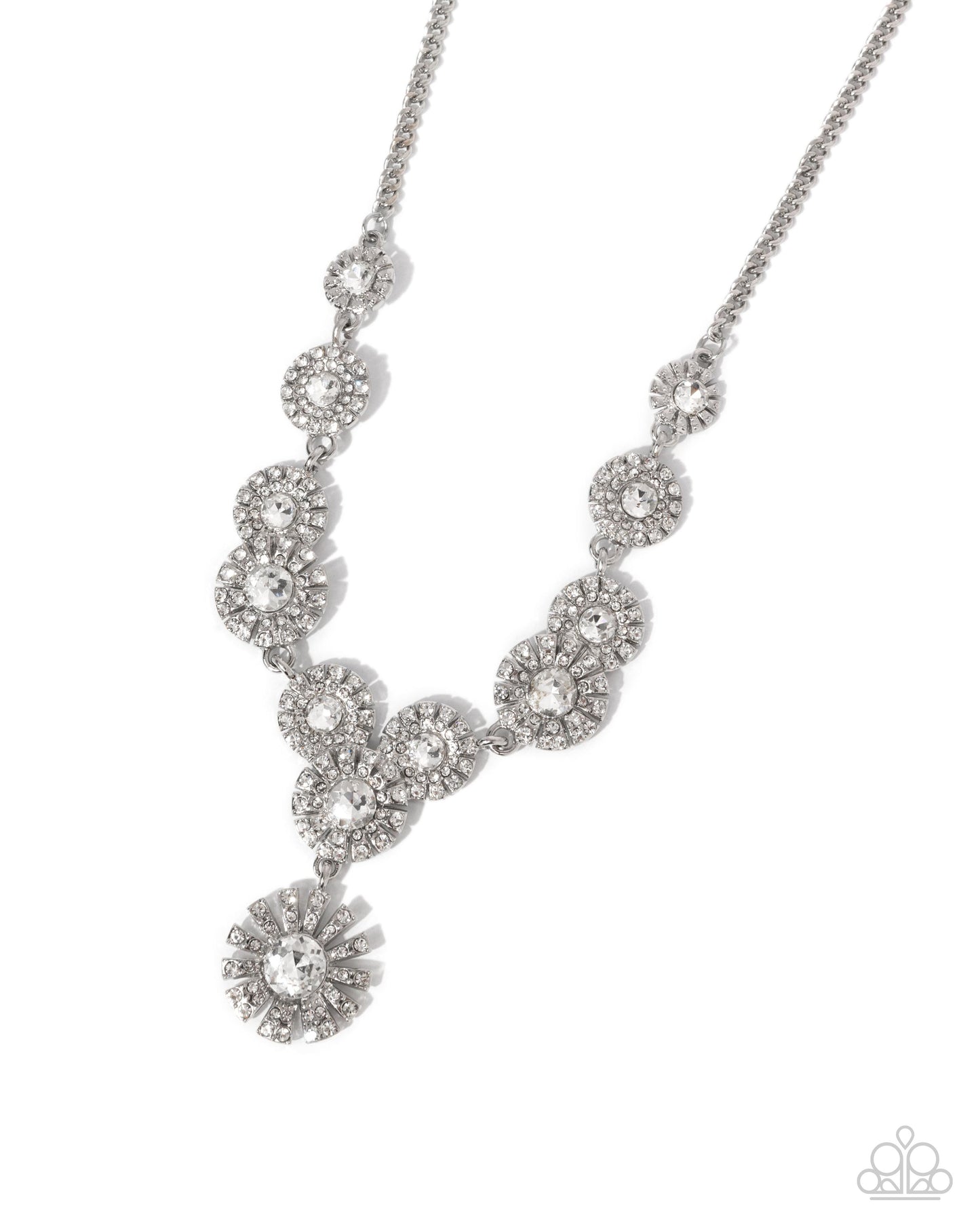 Sunburst Selfie - White Rhinestone Silver Necklace - Paparazzi Accessories