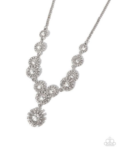 Sunburst Selfie - White Rhinestone Silver Necklace - Paparazzi Accessories