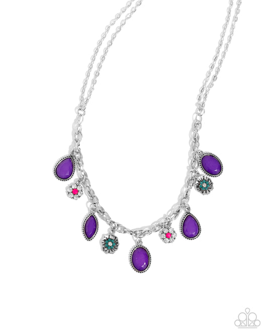 Fancy Finish - Purple Acrylic Charms Silver Necklace - Paparazzi Accessories