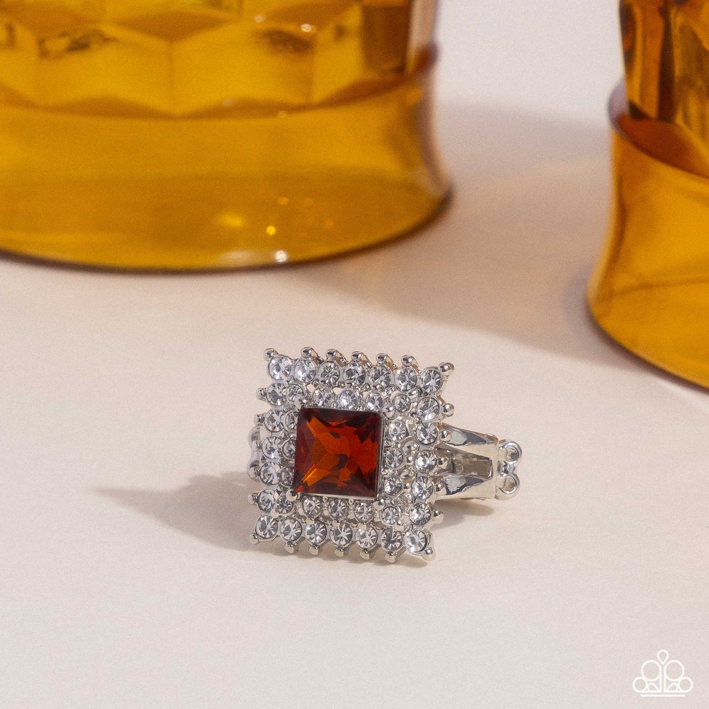 Sovereign Square - Brown Rhinestone Silver Ring - Paparazzi Accessories