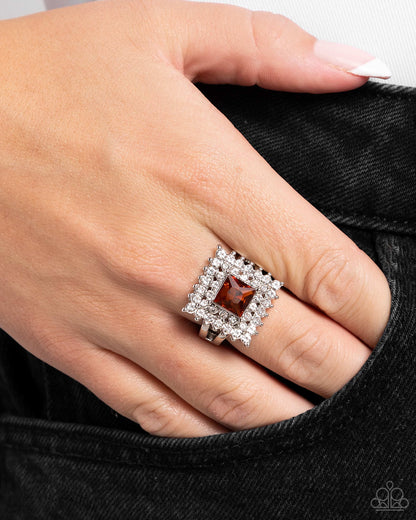 Sovereign Square - Brown Rhinestone Silver Ring - Paparazzi Accessories