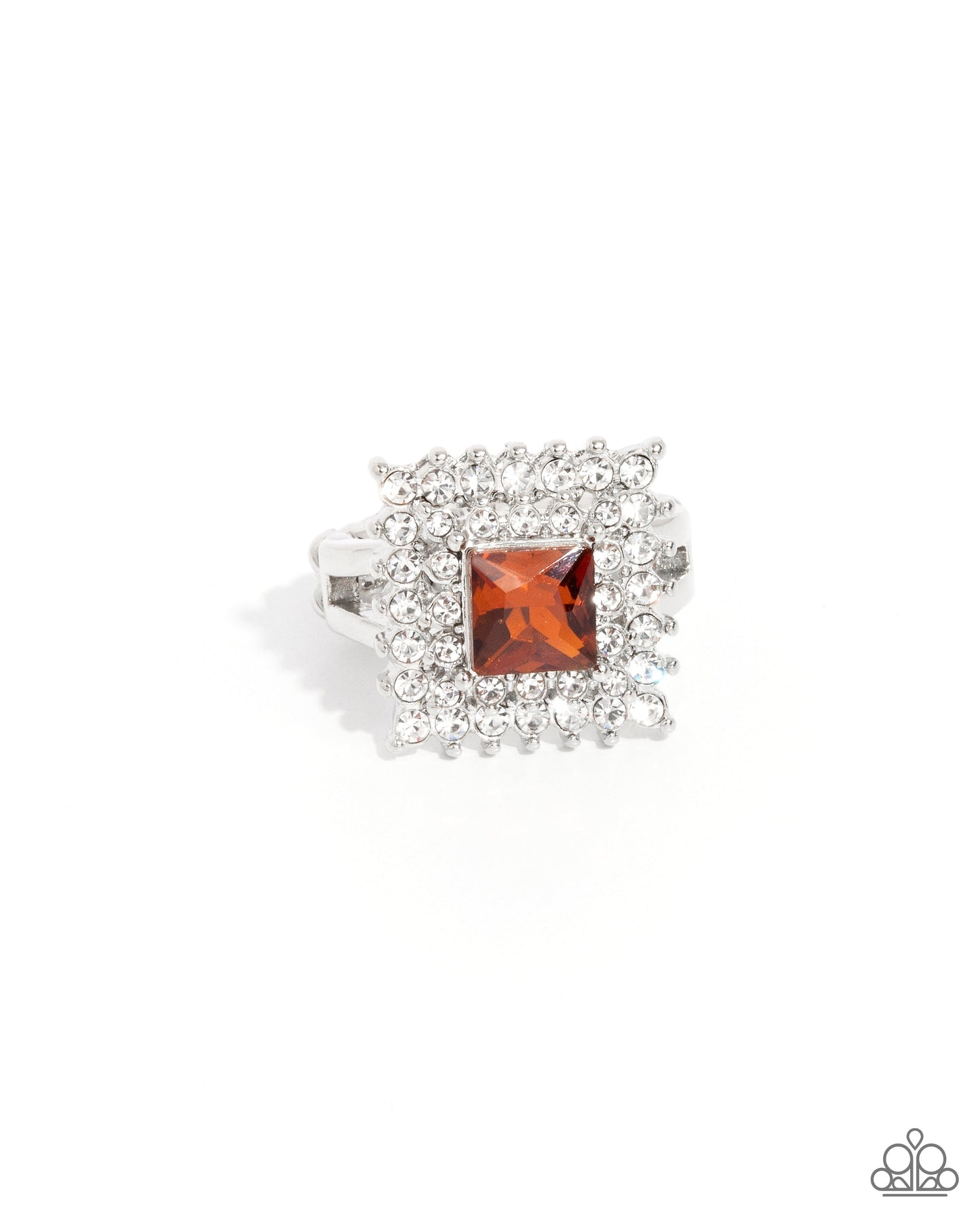 Sovereign Square - Brown Rhinestone Silver Ring - Paparazzi Accessories