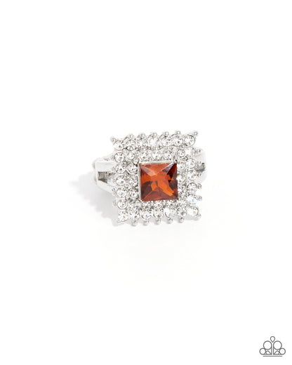 Sovereign Square - Brown Rhinestone Silver Ring - Paparazzi Accessories